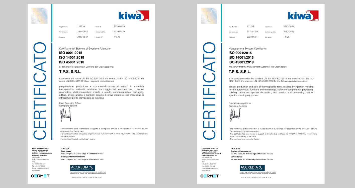 Certificazione Kiwa Gold Sistema Gestione Integrato TPS